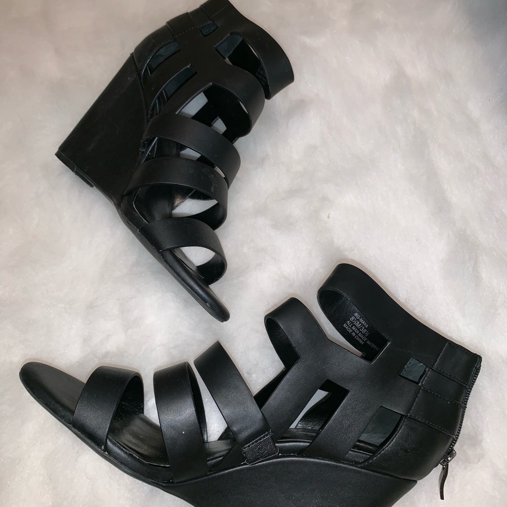 BCBGeneration Black Leather Caged Wedge Size 8.5